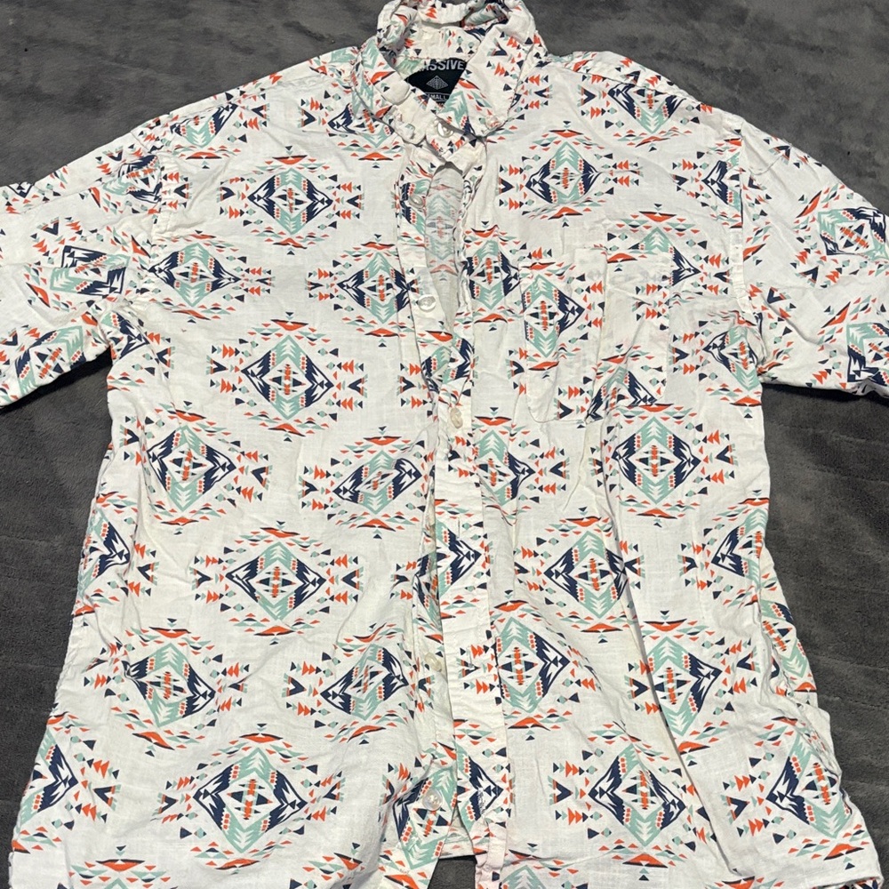 Obey White and Blue Geometric Men's Shirt